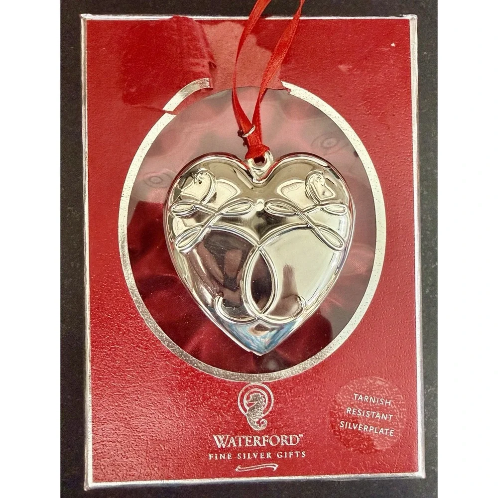 Waterford Fine Silver Gifts Ballet Ribbon Heart Christmas Ornament Silverplate